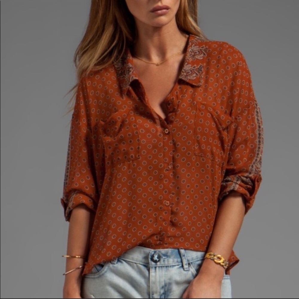 Free People Rust Easy Rider Sheer Blouse Top - Picture 7 of 7